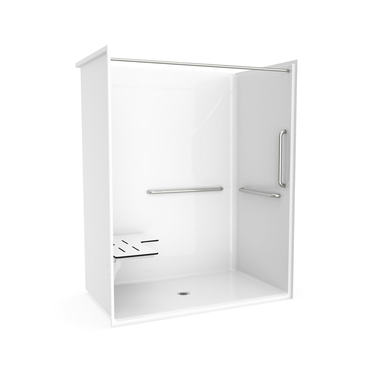 Maax Outlook BFS-6036F - ADA/ANSI Compliant AcrylX Alcove Center Drain Shower in White with Right L-Shaped Naugahyde Seat - image 26