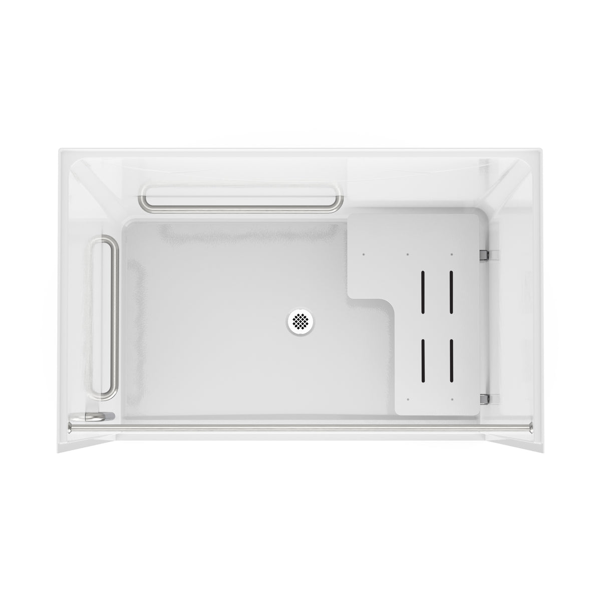 Maax Outlook BFS-6036F - ADA/ANSI Compliant AcrylX Alcove Center Drain Shower in White with Right L-Shaped Naugahyde Seat - image 28