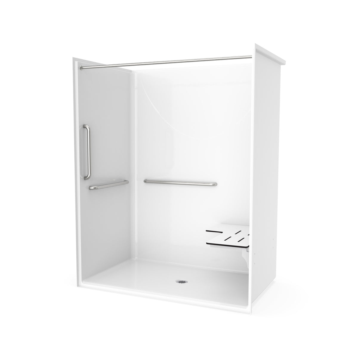 Maax Outlook BFS-6036F - ADA/ANSI Compliant AcrylX Alcove Center Drain Shower in White with Right L-Shaped Naugahyde Seat - image 29