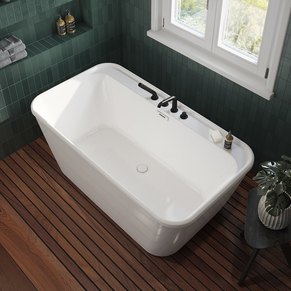 Maax Pocono 58 x 32 AcrylX Freestanding Center Drain Bathtub in White with White Skirt - image 2