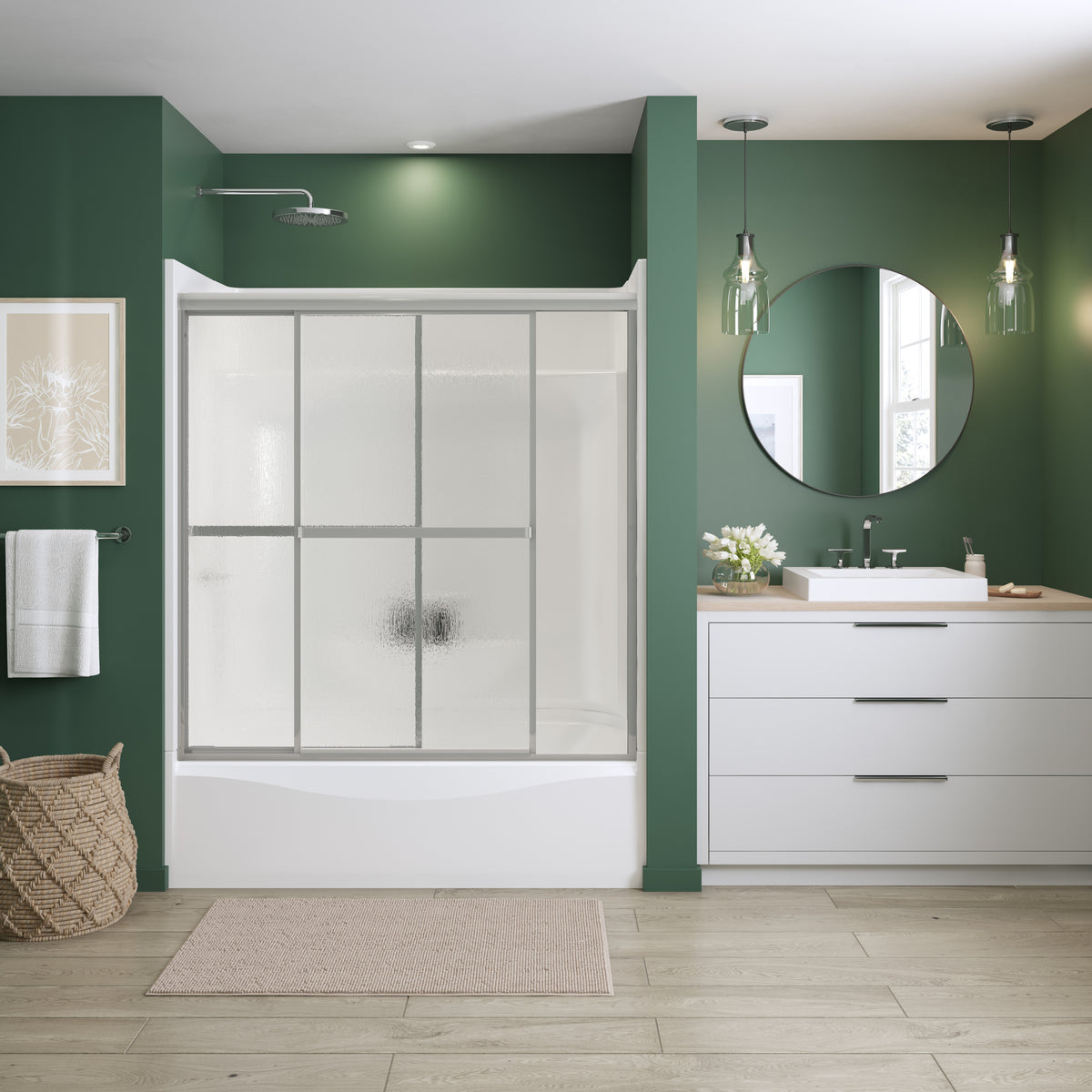 Maax Polar 54-59 1/2 x 57 1/2 in Bypass Tub Door for Alcove Installation with Raindrop glass in Chrome - image 2