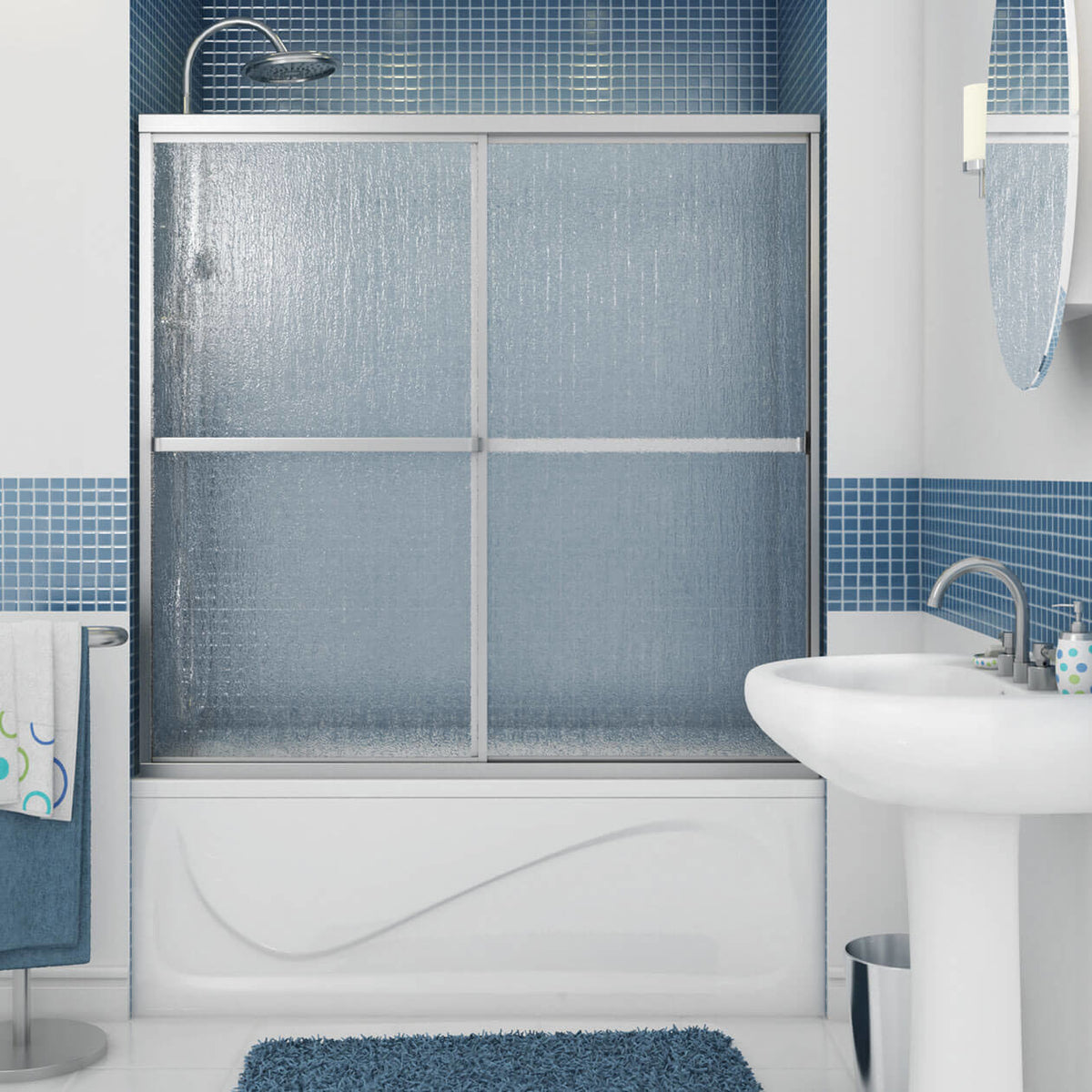 Maax Polar 54-59 1/2 x 57 1/2 in Bypass Tub Door for Alcove Installation with Raindrop glass in Chrome - image 5