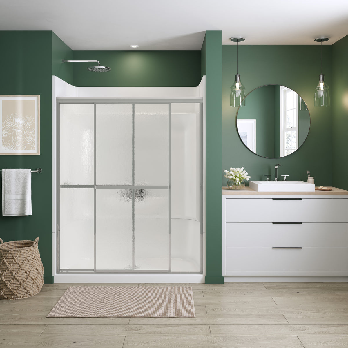 Maax Polar 54-59 ½ in x 68 in Bypass Shower Door for Alcove Installation with Raindrop glass in Chrome - image 2