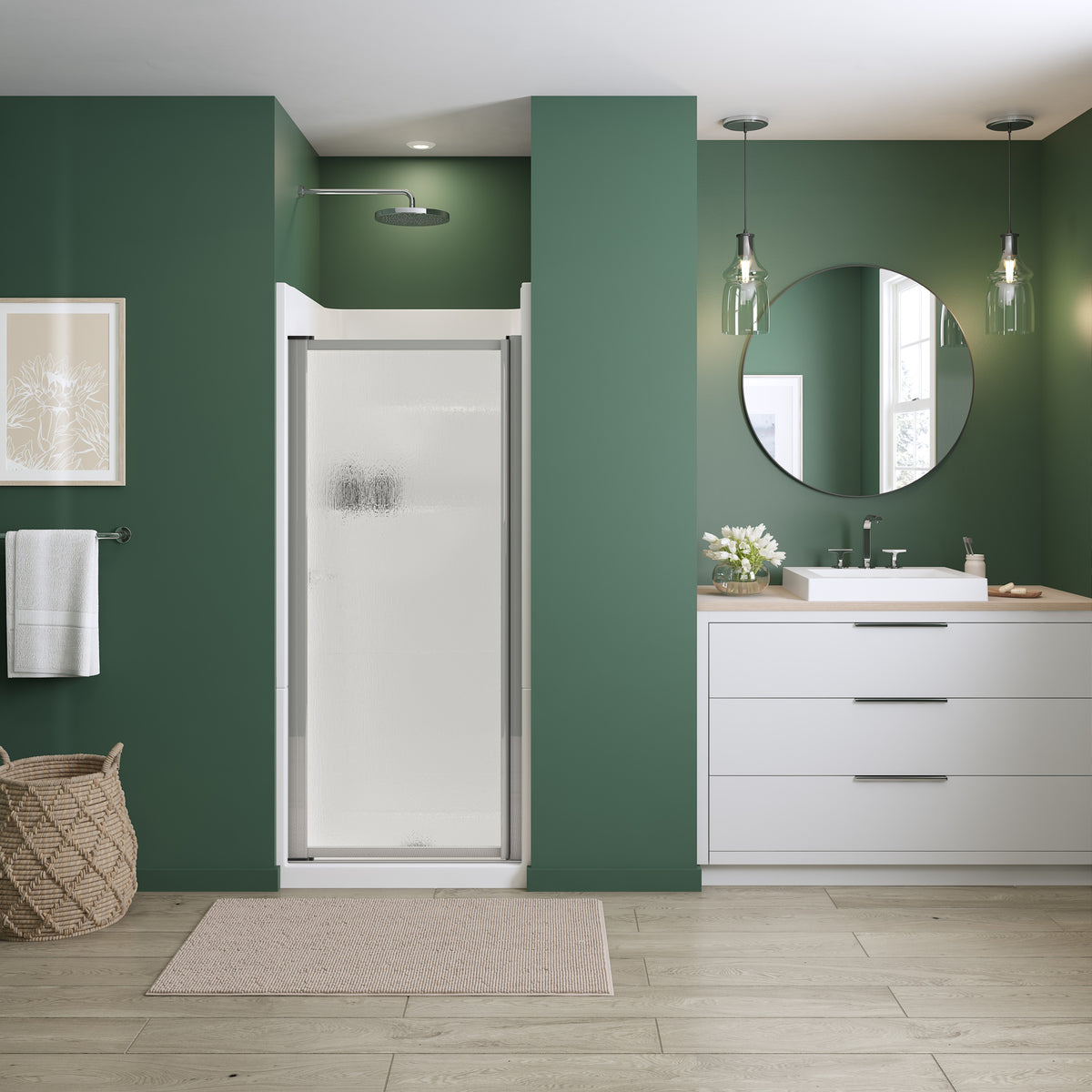 Maax Polar Pivot 29-30 ¾ in x 64 ½ in Pivot Shower Door for Alcove Installation with Raindrop glass in Chrome