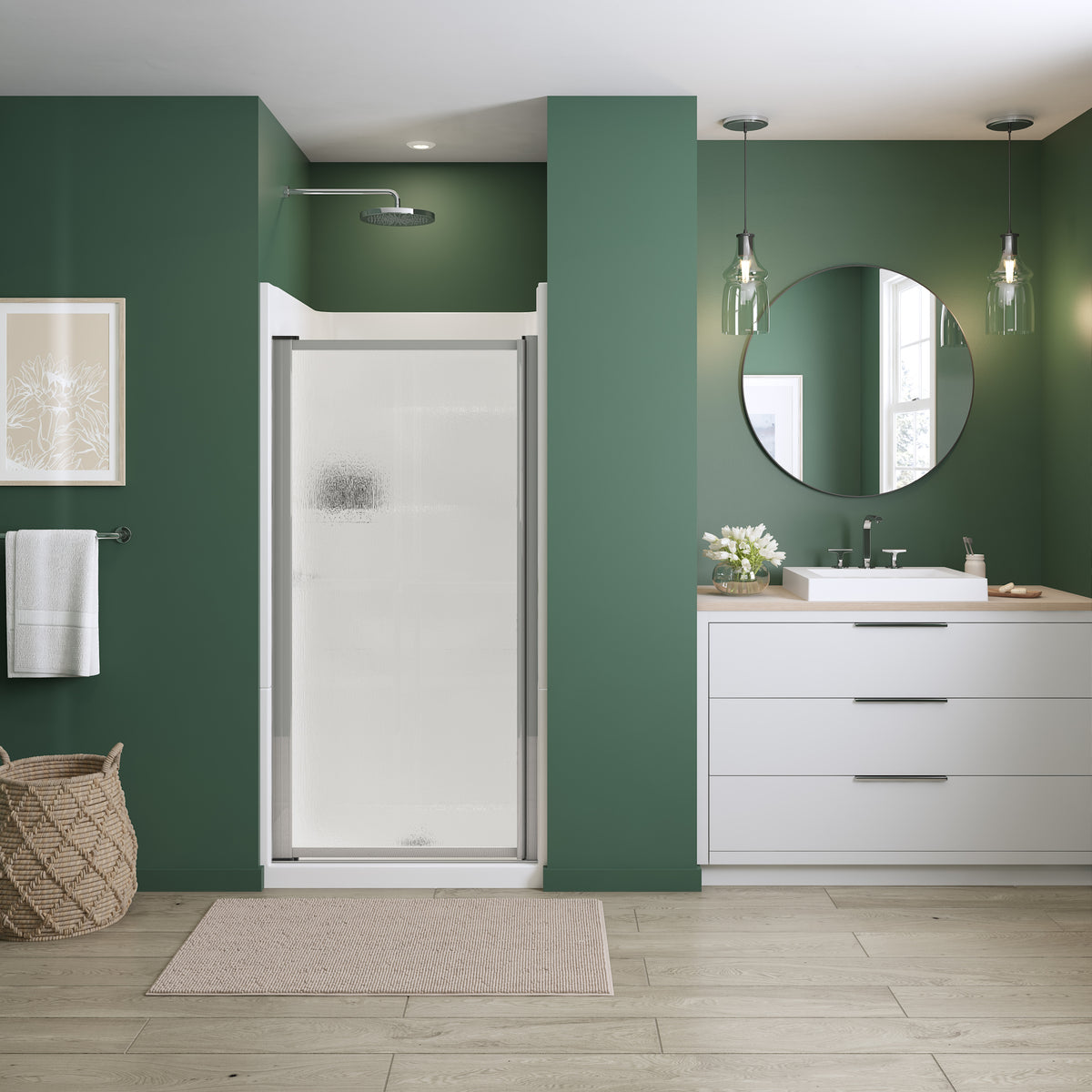Maax Polar Pivot 33-34 ¾ in x 64 ½ in Pivot Shower Door for Alcove Installation with Raindrop glass in Chrome