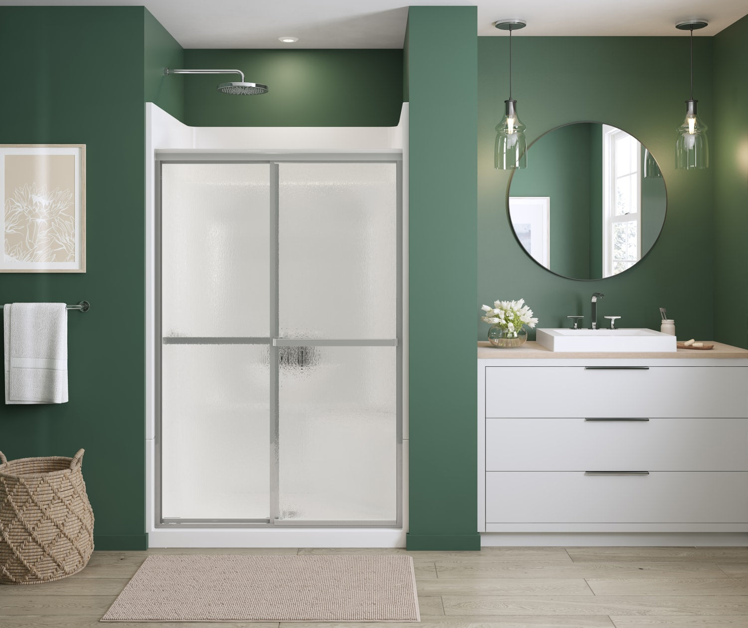 Polar 42-47 ½ in. x 68 in. Bypass Shower Door for Alcove Installation with Raindrop glass in Chrome - Plumbing Market