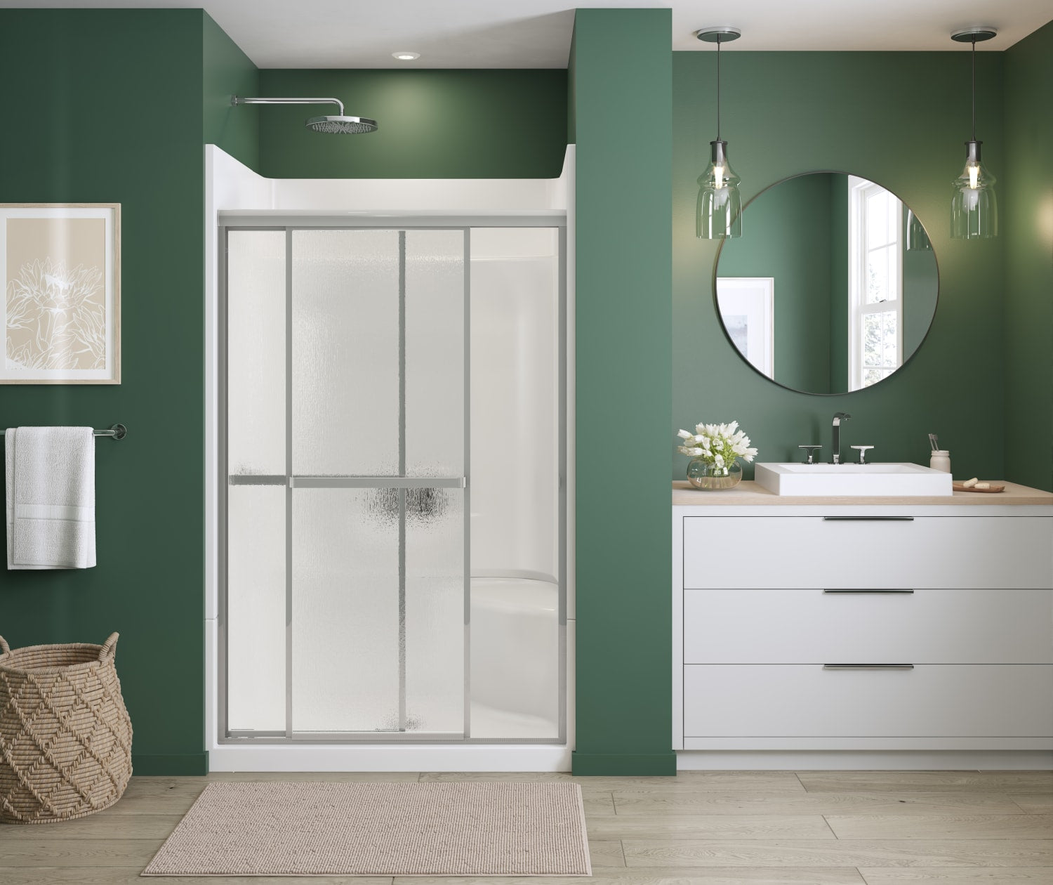 Polar 42-47 ½ in. x 68 in. Bypass Shower Door for Alcove Installation with Raindrop glass in Chrome - Plumbing Market