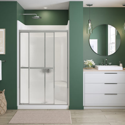 Polar 42-47 ½ in. x 68 in. Bypass Shower Door for Alcove Installation with Raindrop glass in Chrome - Plumbing Market