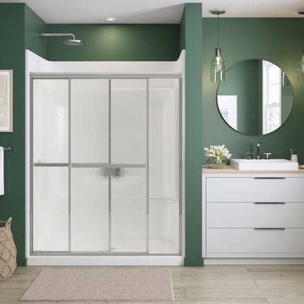 Polar 54-59 ½ in. x 68 in. Bypass Shower Door for Alcove Installation with Raindrop glass in Chrome - Plumbing Market