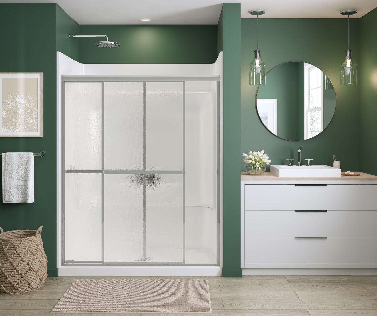 Polar 54-59 ½ in. x 68 in. Bypass Shower Door for Alcove Installation with Raindrop glass in Chrome - Plumbing Market