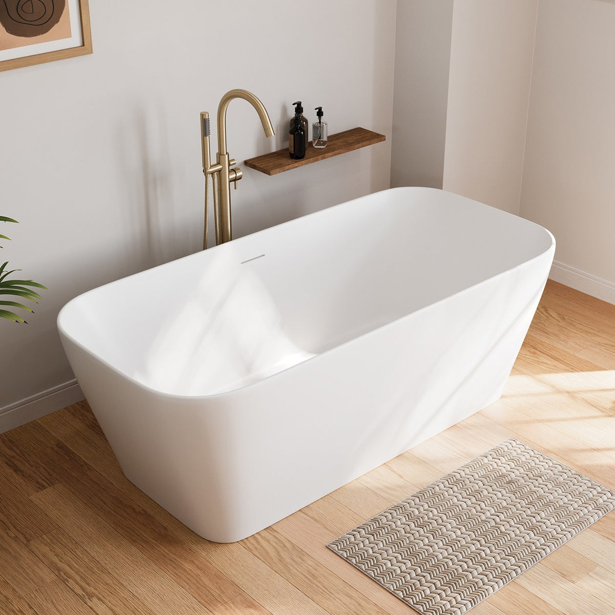 Maax Renata 67 x 32 Acrylic Freestanding Center Drain Bathtub in Matte White with Matte White Skirt - image 2