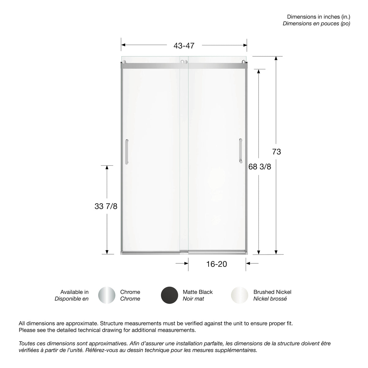 Maax Revelation Round 44-47 in x 70 1/2-73 in 6 mm Bypass Shower Door for Alcove Installation - image 5