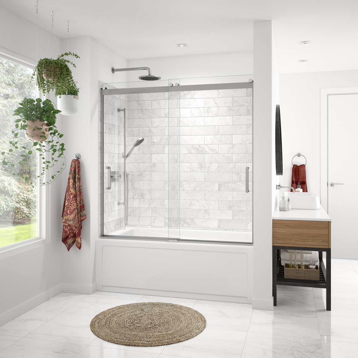 Maax Revelation Round 56-59 in x 56 3/4-59 1/4 in 6 mm Bypass Tub Door for Alcove Installation
