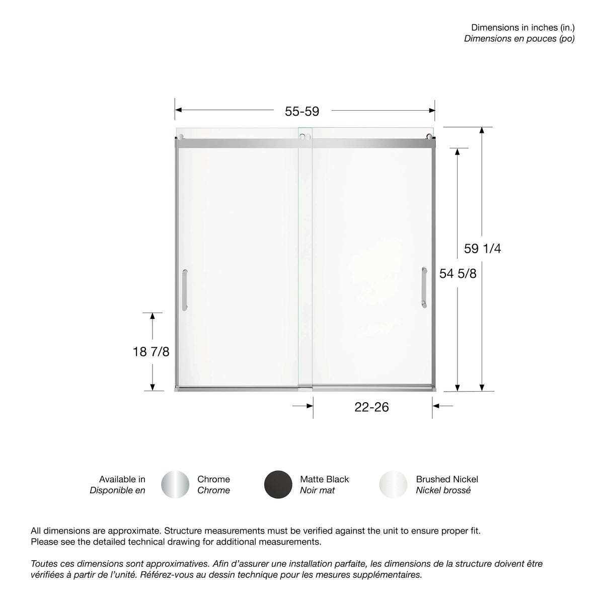 Maax Revelation Round 56-59 in x 56 3/4-59 1/4 in 6 mm Bypass Tub Door for Alcove Installation - image 5