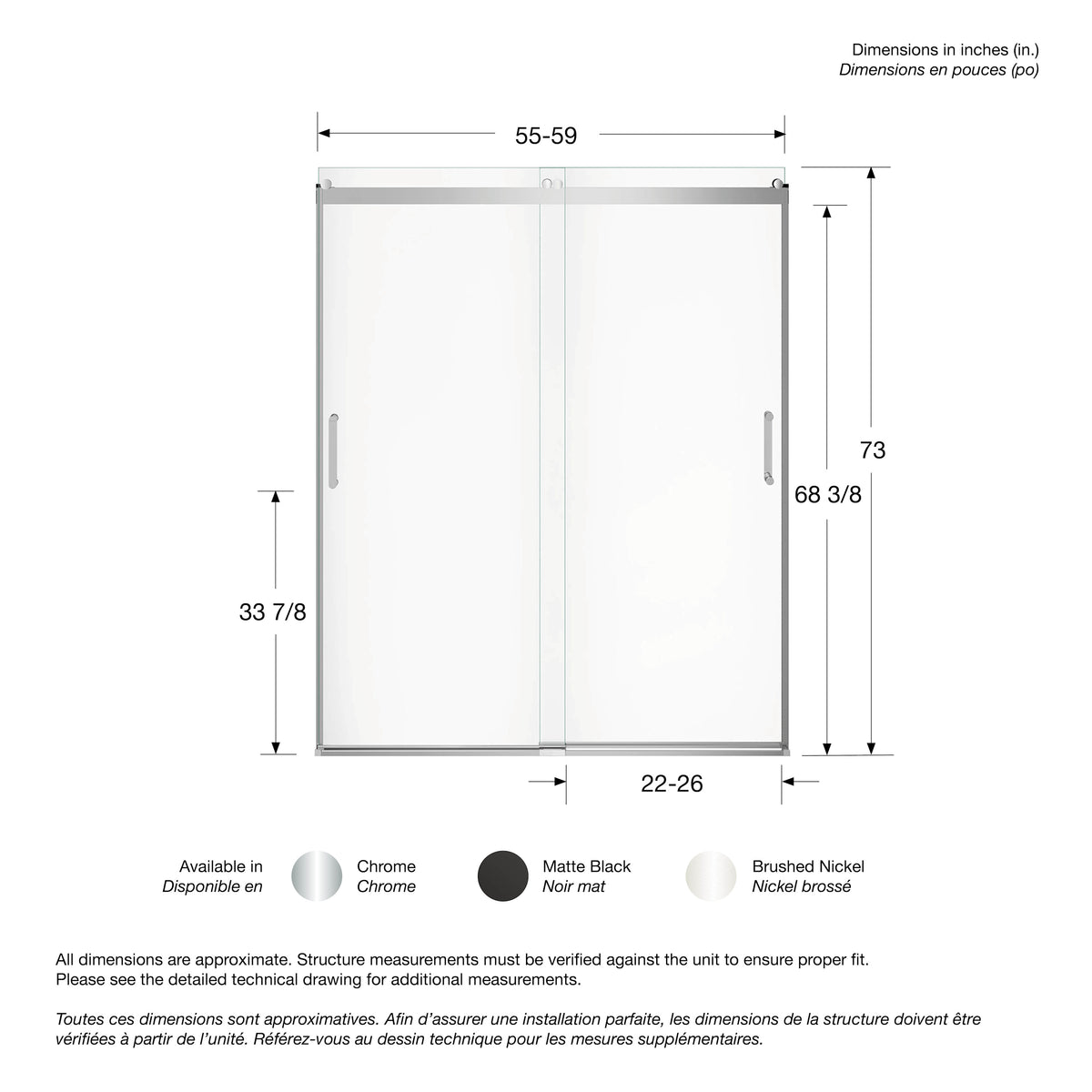 Maax Revelation Round 56-59 in x 70 ½-73 in 6 mm Bypass Shower Door for Alcove Installation - image 10