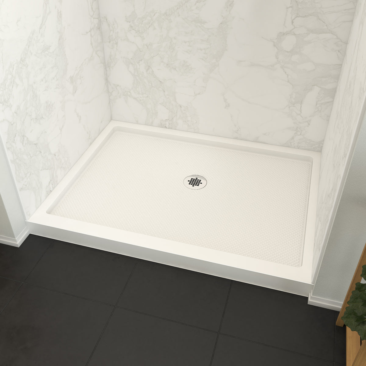 Maax Roka 4832 Acrylic Alcove Shower Base In White with Center Drain