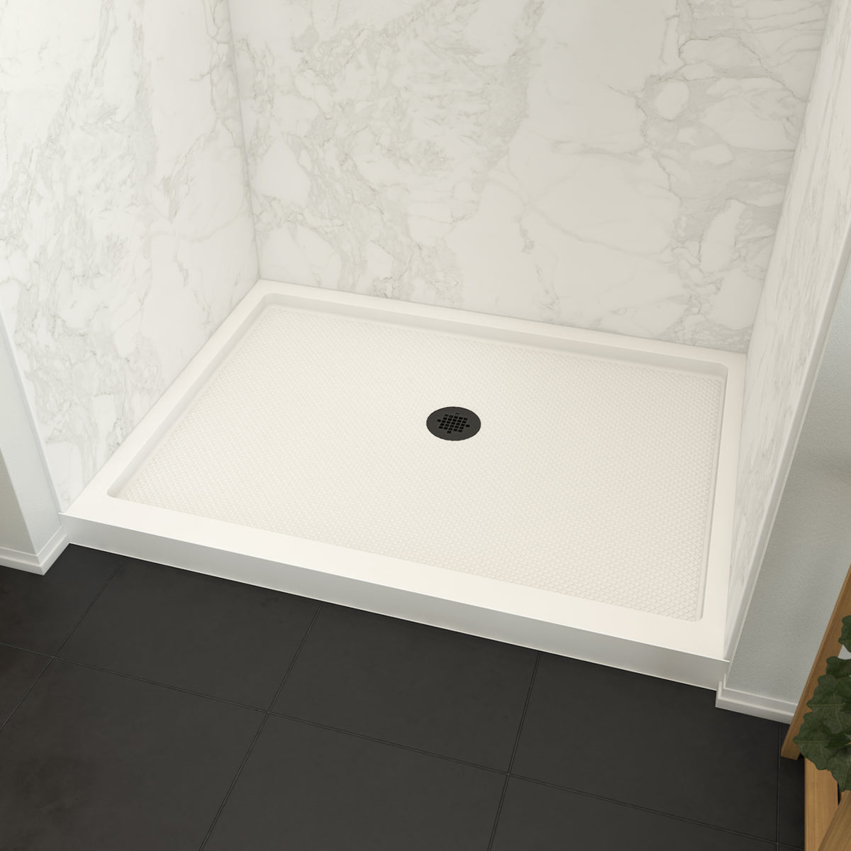 Maax Roka 4836 Acrylic Alcove Shower Base in White with Center Drain