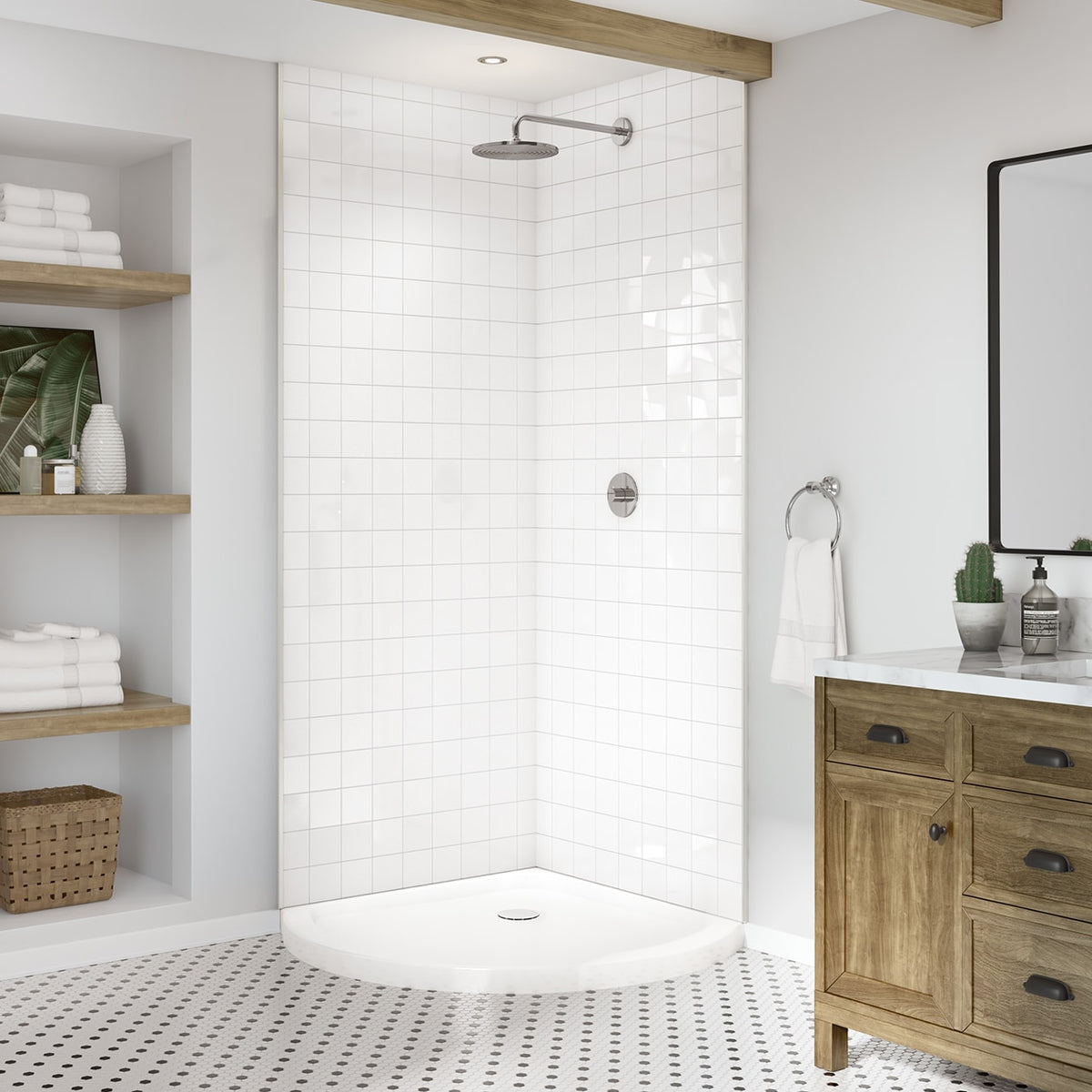 Maax Round Base 36 3 in 36 x 36 Acrylic Corner Left or Right Shower Base with Corner Drain in White - image 2