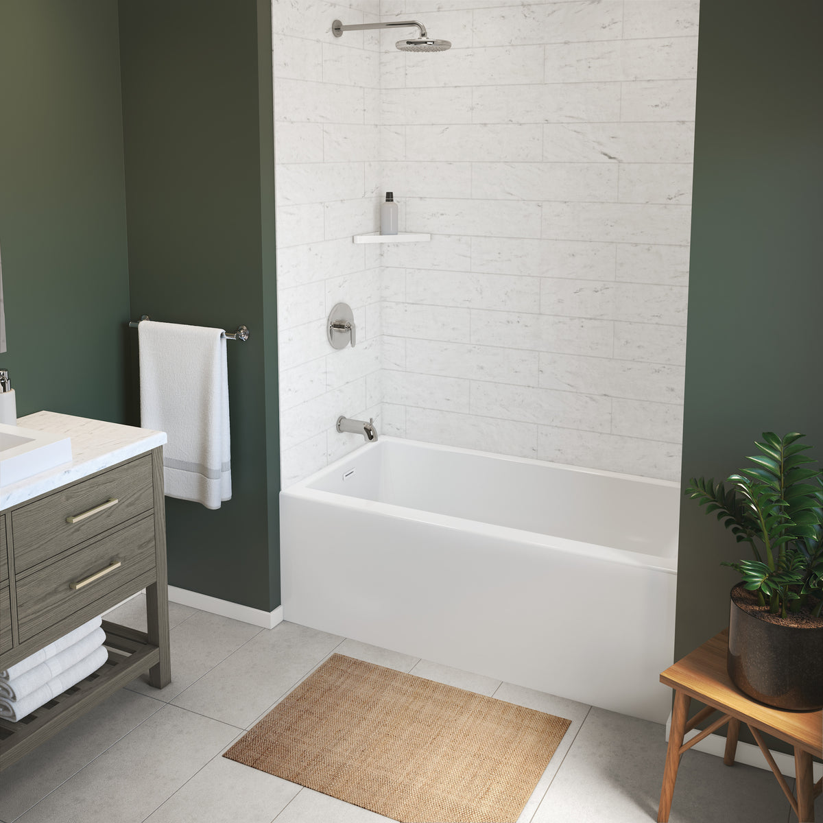 Maax Rubix 6030 AFR Acrylic Alcove Bathtub in White with Linear Overflow
