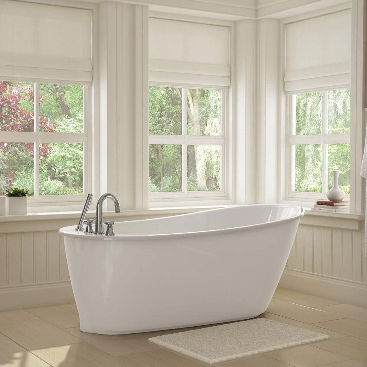 Maax Sax 6032 AcrylX Freestanding End Drain Bathtub in White with Black Skirt