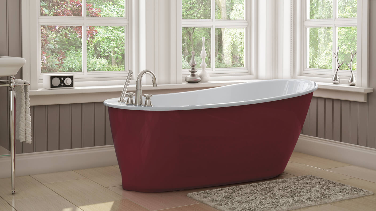 Sax 6032 AcrylX Freestanding End Drain Bathtub in White with Sterling Silver Skirt - Plumbing Market