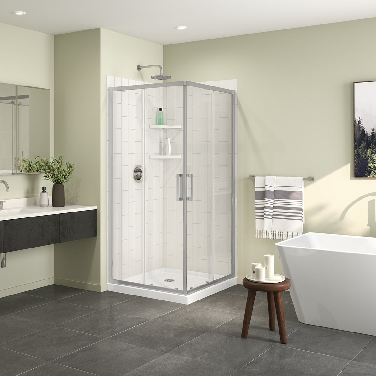 Maax Scarlet 36 x 36 Acrylic Corner Drain Shower Kit in White