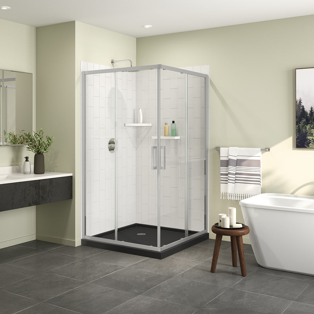 Maax Scarlet 42 x 42 Acrylic Corner Drain Shower Kit
