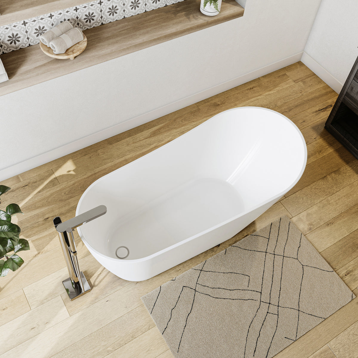 Maax Sinfoni 59 x 28 Acrylic Freestanding End Drain Bathtub in White with White Skirt - image 2