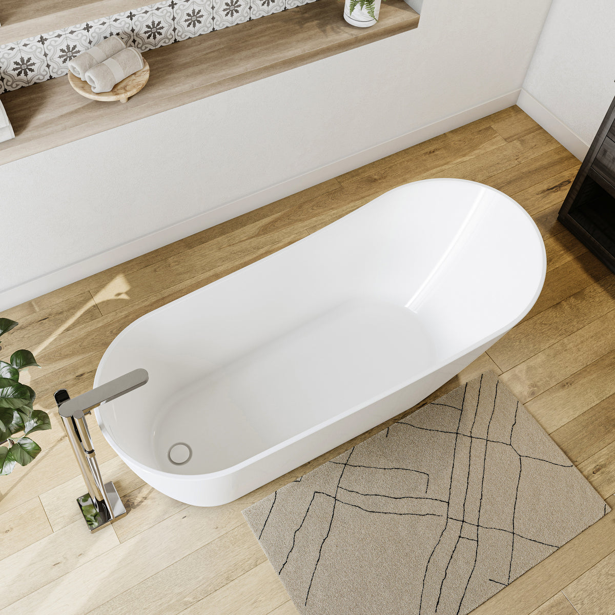 Maax Sinfoni 67 x 29 Acrylic Freestanding End Drain Bathtub in White with White Skirt - image 2
