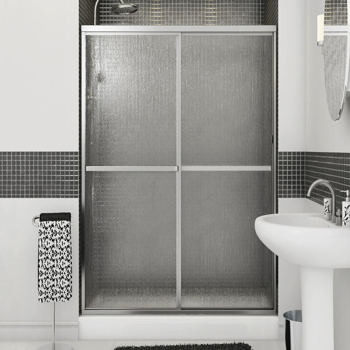 Maax Soul 42-47 ½ x 68 in Sliding Shower Door for Alcove Installation with Raindrop glass in Chrome