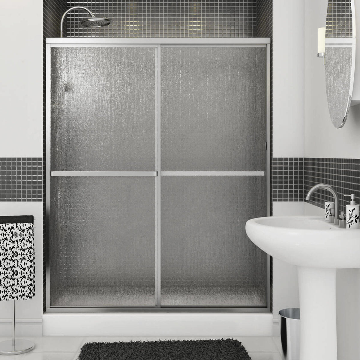 Maax Soul 54-59 ½ x 68 in Bypass Shower Door for Alcove Installation with Raindrop glass in Chrome