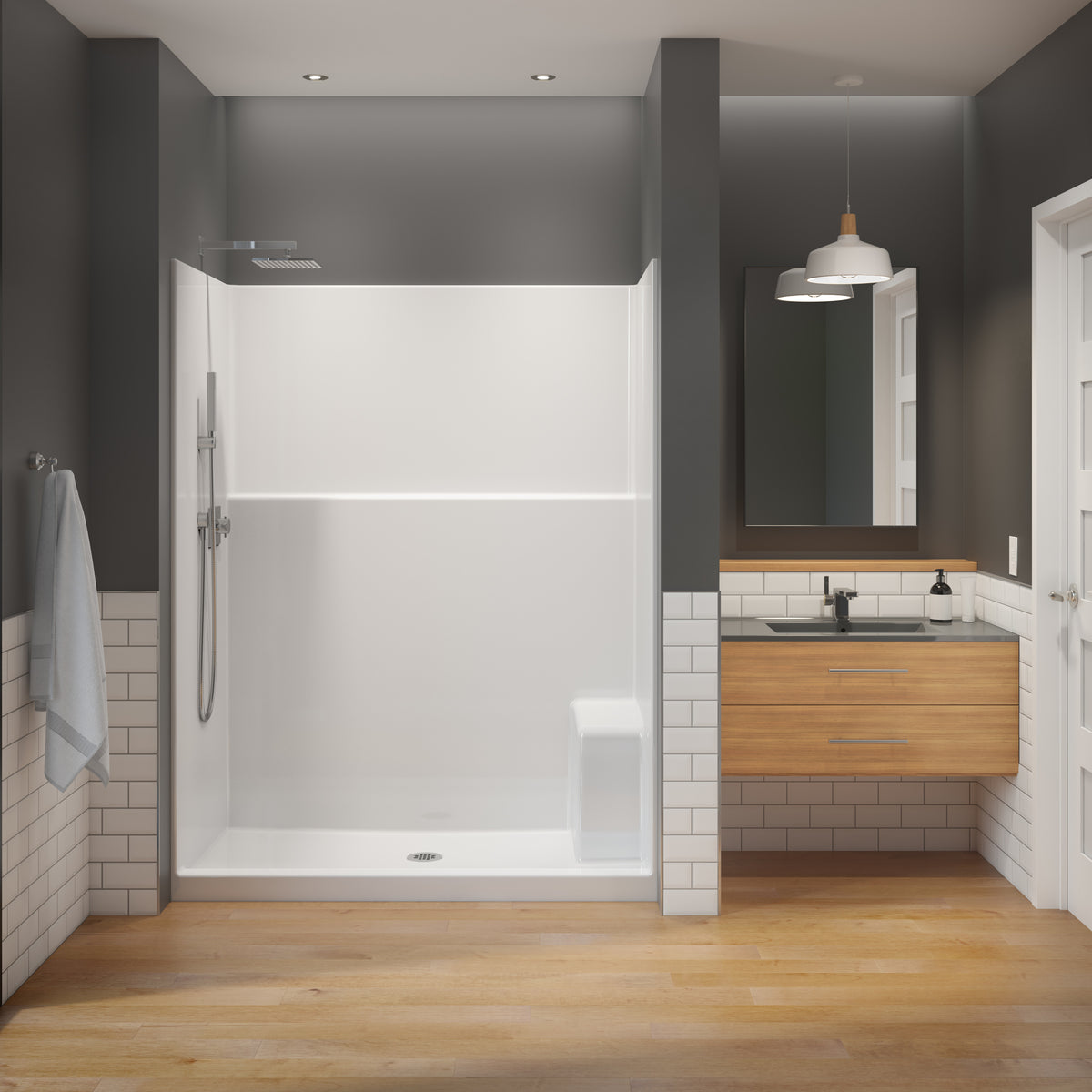 Maax SS3260 AcrylX Alcove Center Drain One-Piece Shower in White - image 3