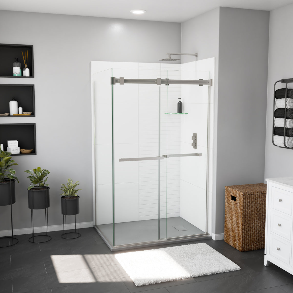 Maax Stonea 4836 Solid Surface Universal Shower Base in White Marble with End Drain - image 14