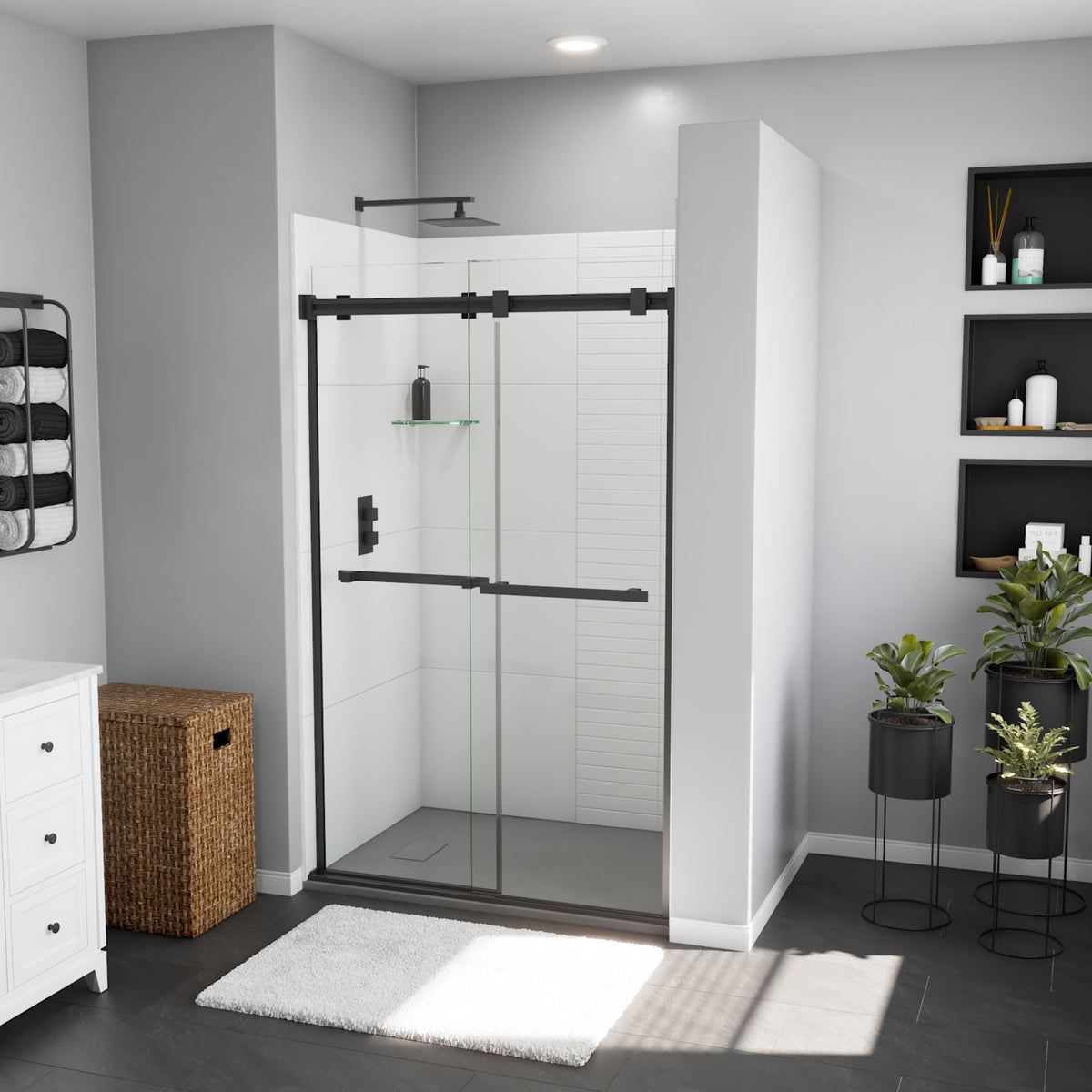 Maax Stonea 4836 Solid Surface Universal Shower Base in White Marble with End Drain - image 15