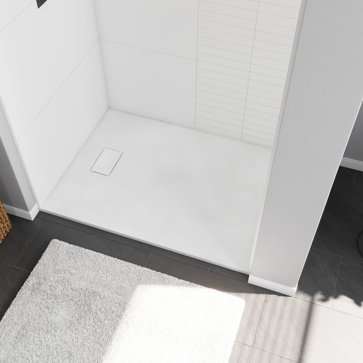 Maax Stonea 4836 Solid Surface Universal Shower Base in White Marble with End Drain - image 2