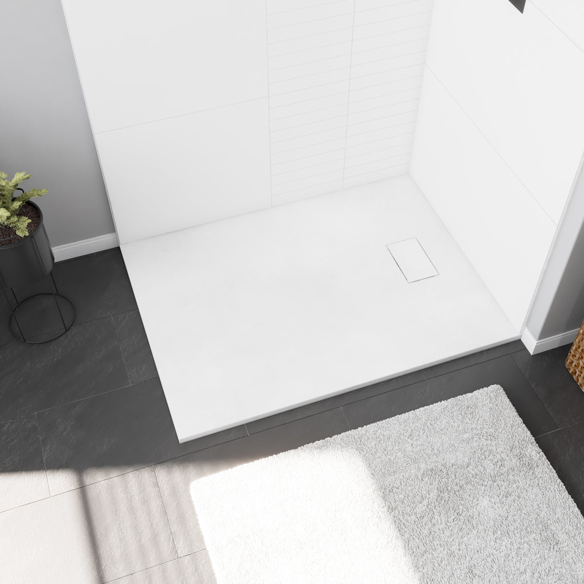 Maax Stonea 4836 Solid Surface Universal Shower Base in White Marble with End Drain - image 3