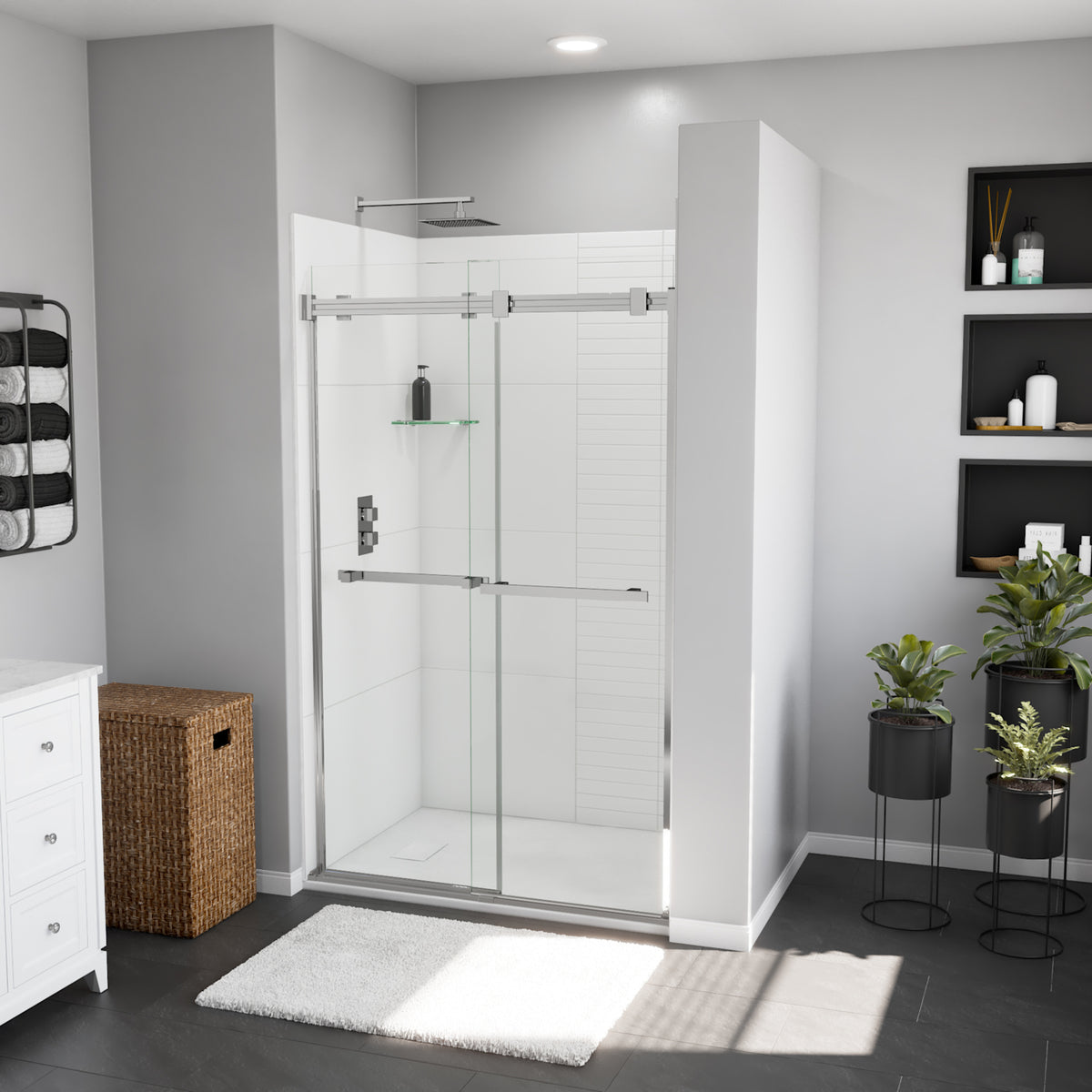 Maax Stonea 4836 Solid Surface Universal Shower Base in White Marble with End Drain - image 4