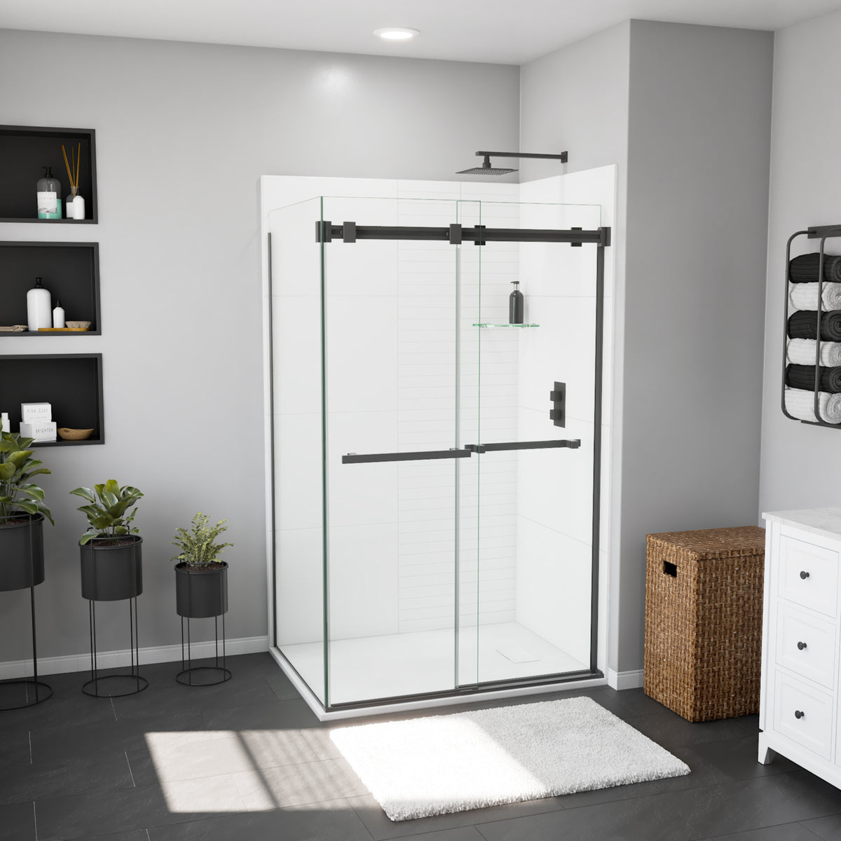 Maax Stonea 4836 Solid Surface Universal Shower Base in White Marble with End Drain - image 5