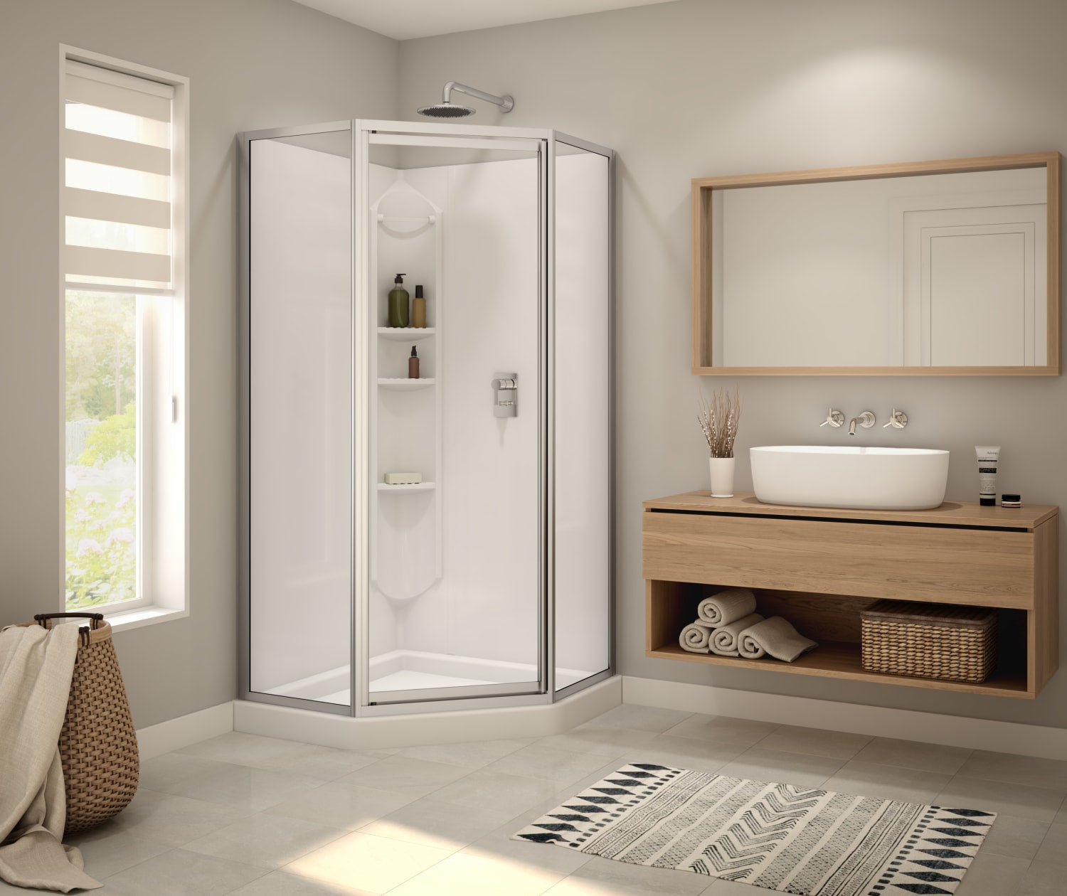 Maax Summit 38 x 38 Polystyrene Center Drain Shower Kit in White with Clear glass in Chrome 300006-000-129-100 - Plumbing Market