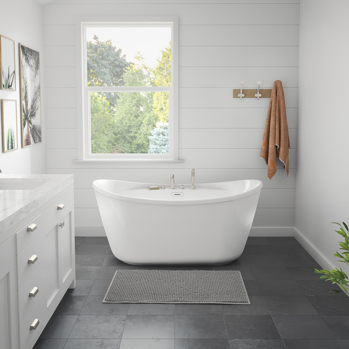 Maax Suna 58 x 32 AcrylX Freestanding Center Drain Bathtub in White with White Skirt