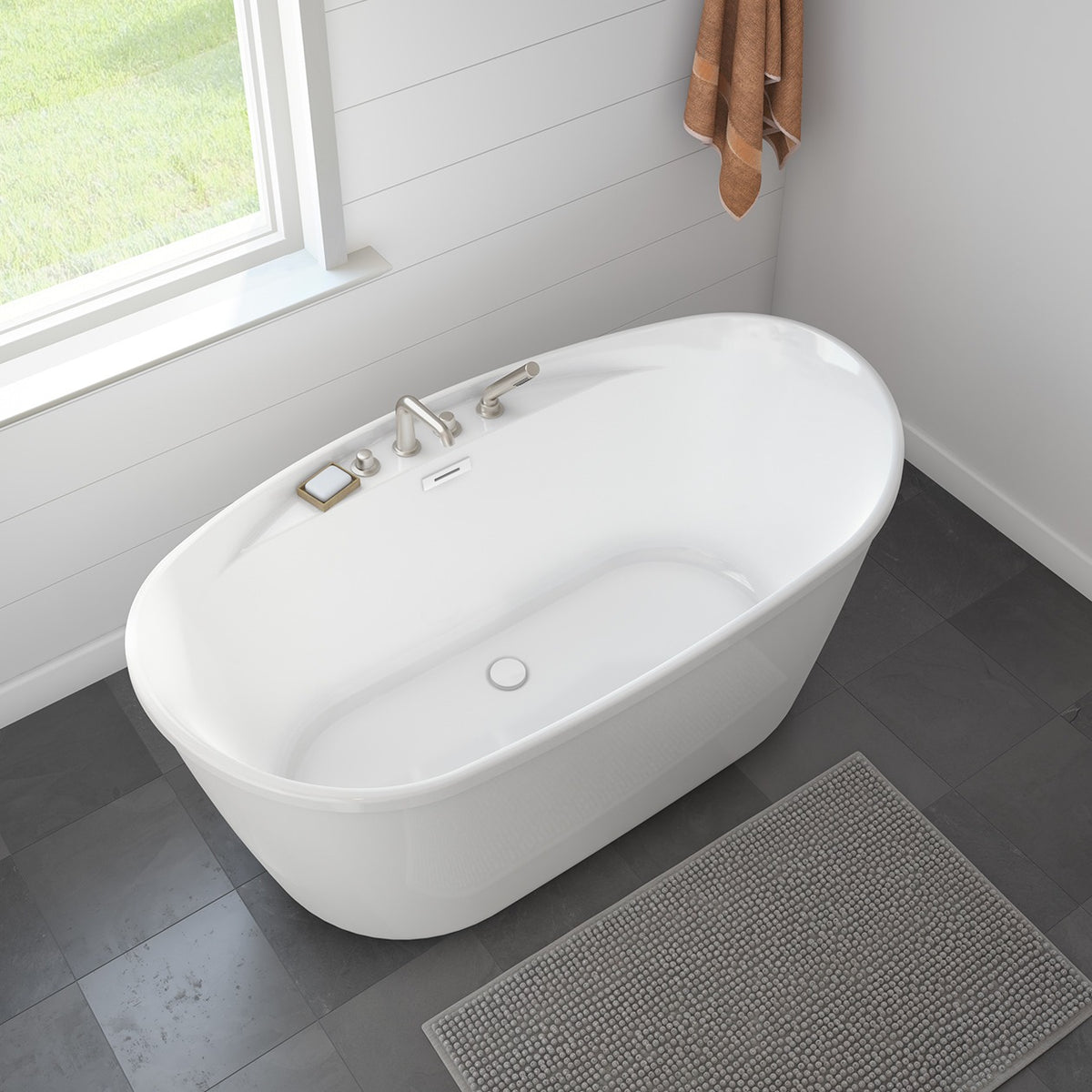Maax Suna 58 x 32 AcrylX Freestanding Center Drain Bathtub in White with White Skirt - image 2