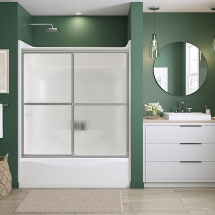 Polar 54-59 ½ in. x 57 in. Bypass Tub Door for Alcove Installation with Raindrop glass in Chrome - Plumbing Market