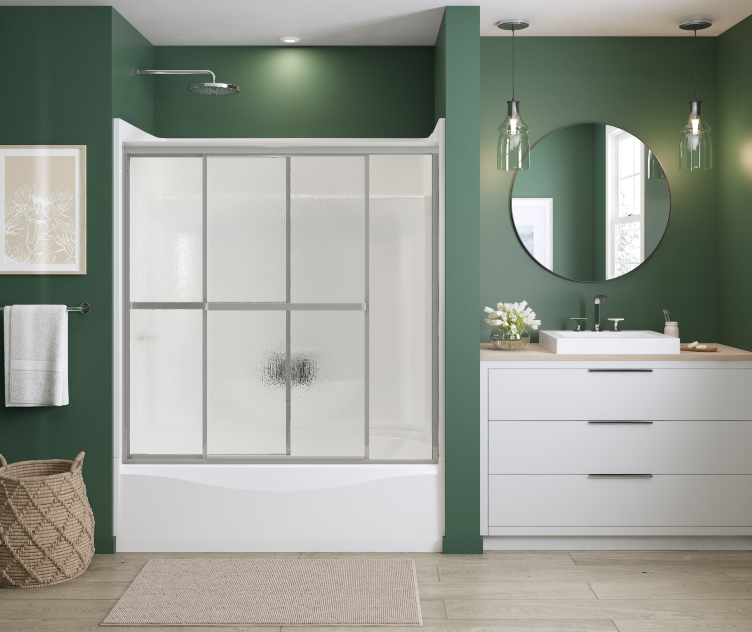 Polar 54-59 ½ in. x 57 in. Bypass Tub Door for Alcove Installation with Raindrop glass in Chrome - Plumbing Market
