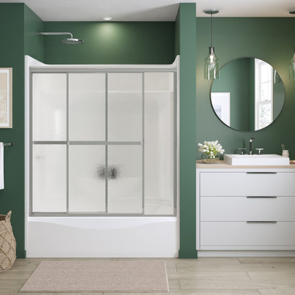 Polar 54-59 ½ in. x 57 in. Bypass Tub Door for Alcove Installation with Raindrop glass in Chrome - Plumbing Market