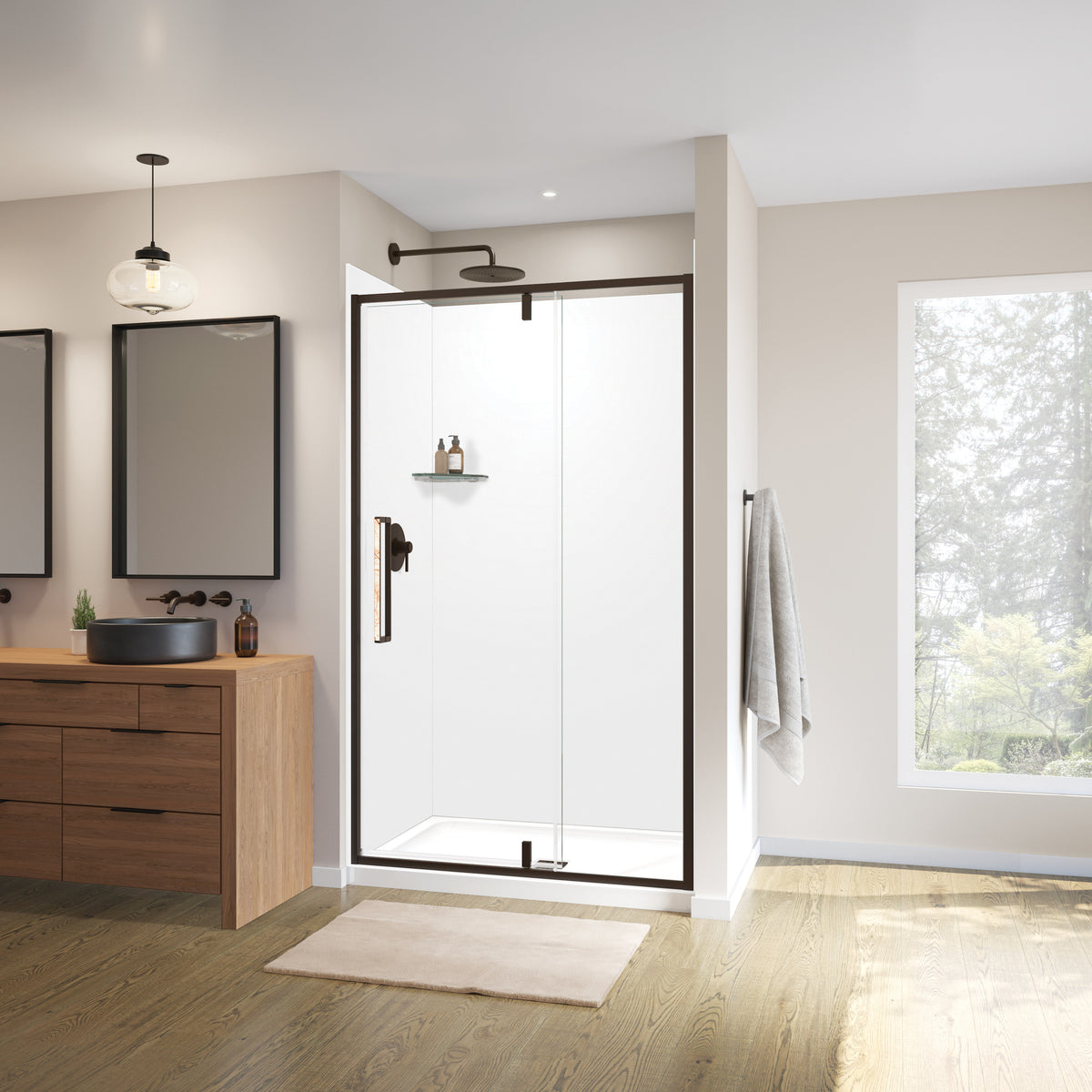 Maax Uptown 45-47 x 76 in 8 mm Pivot Shower Door for Alcove Installation with Clear glass in Matte Black & Wood - image 14