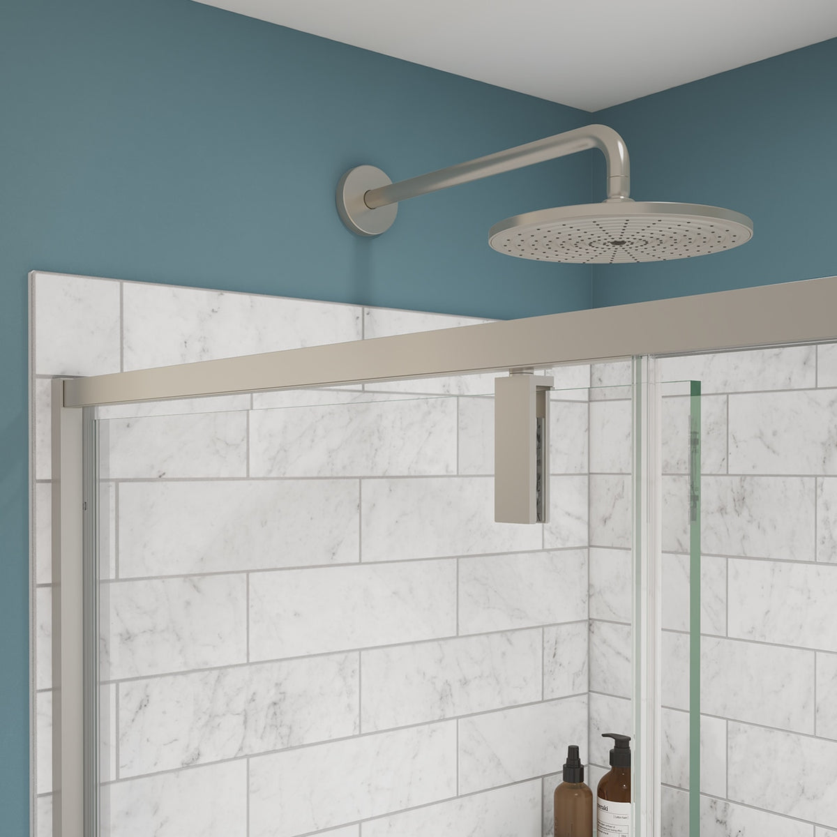 Maax Uptown 45-47 x 76 in 8 mm Pivot Shower Door for Alcove Installation with Clear glass in Matte Black & Wood - image 23