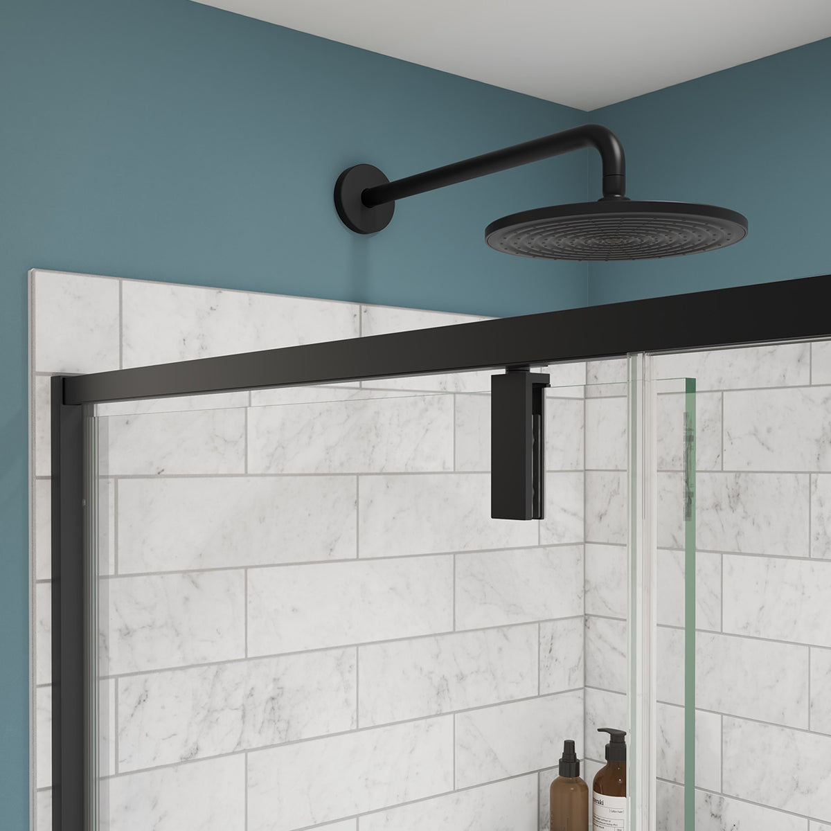 Maax Uptown 45-47 x 76 in 8 mm Pivot Shower Door for Alcove Installation with Clear glass in Matte Black & Wood - image 28