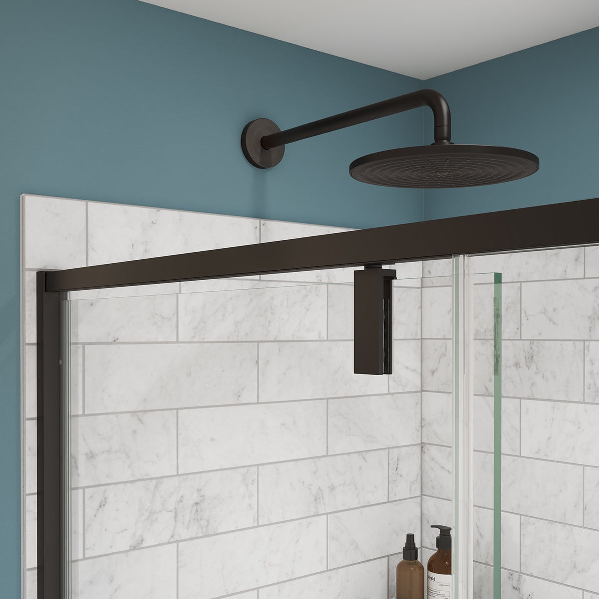 Maax Uptown 45-47 x 76 in 8 mm Pivot Shower Door for Alcove Installation with Clear glass in Matte Black & Wood - image 9