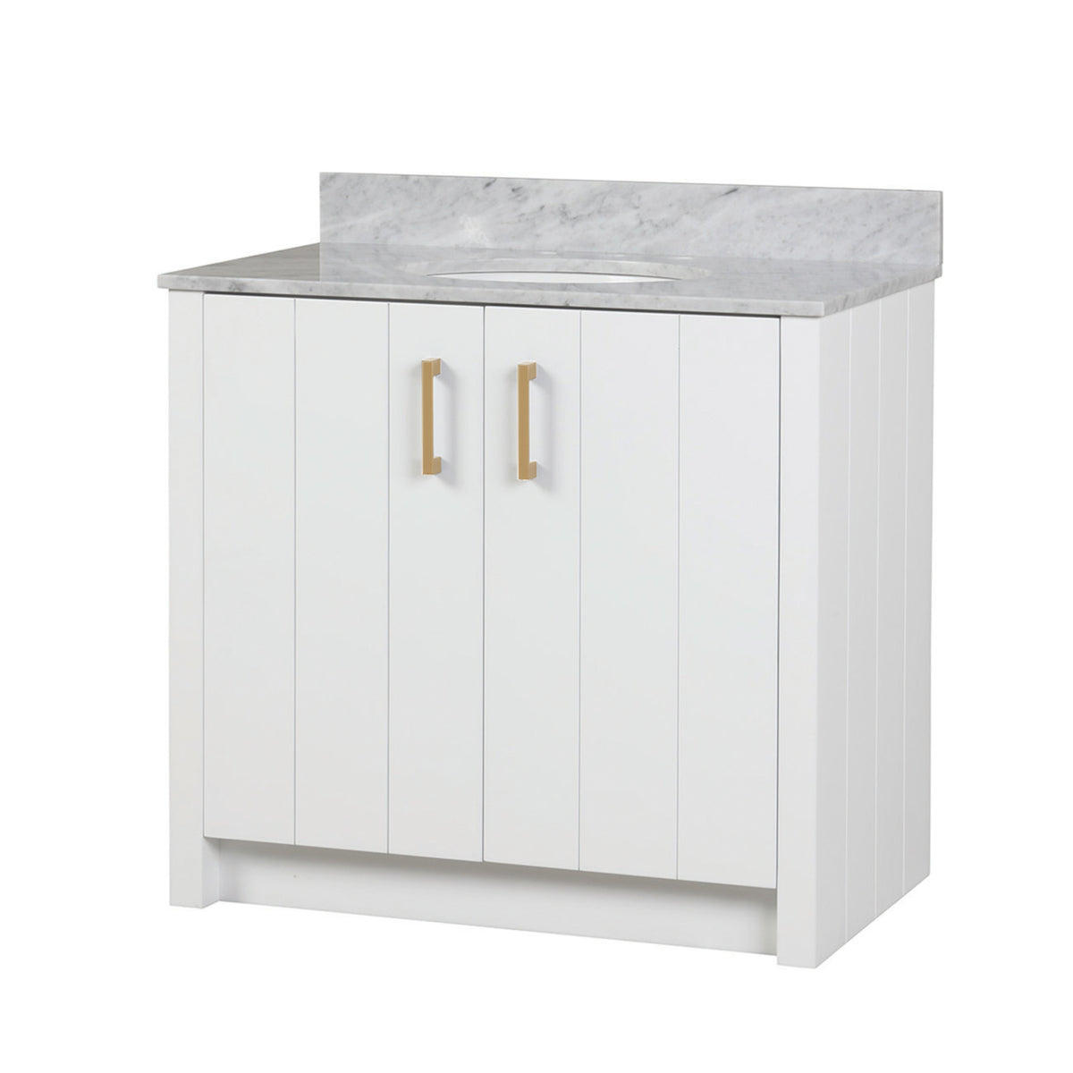 Maax Urba 36 in Freestanding Single Sink Vanity in White with White Marble Top and Brushed Gold Hardware - image 10