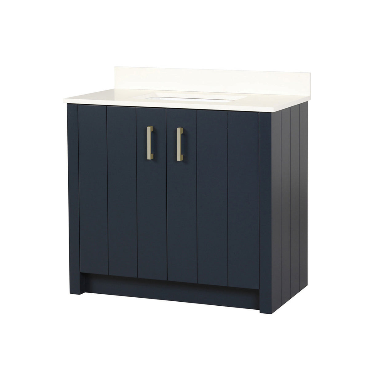 Maax Urba 36 in Freestanding Single Sink Vanity in White with White Marble Top and Brushed Gold Hardware - image 13
